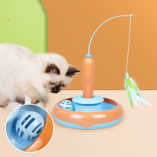 2-in-1 Cat Toy Turntable with Feather for Interactive Play - Pet Paradise